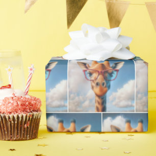 Giraffe Wearing Red Eyeglasses Wrapping Paper