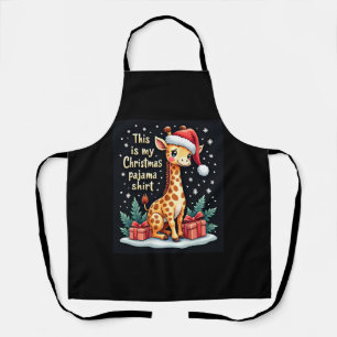 Giraffe Wearing Santa Hat Matching Christmas Pajam Apron