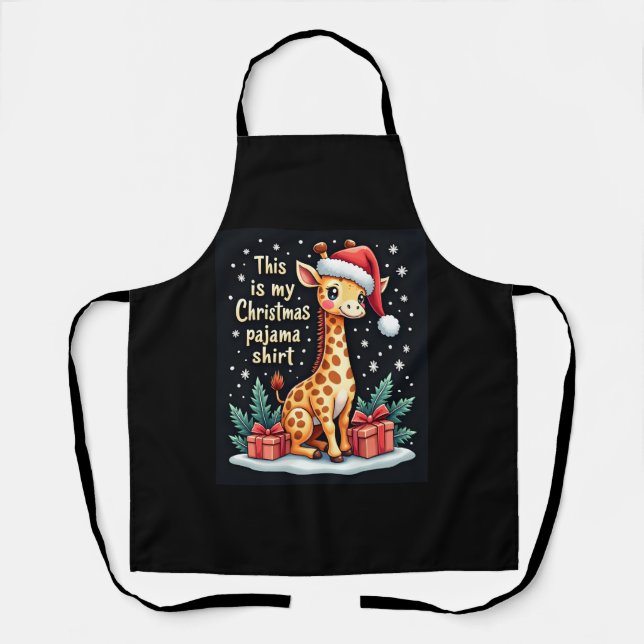 Giraffe Wearing Santa Hat Matching Christmas Pajam Apron (Front)