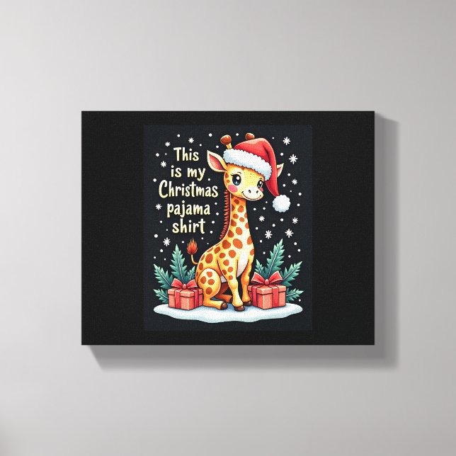 Giraffe Wearing Santa Hat Matching Christmas Pajam Canvas Print (Front)