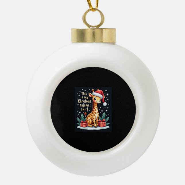Giraffe Wearing Santa Hat Matching Christmas Pajam Ceramic Ball Christmas Ornament (Front)