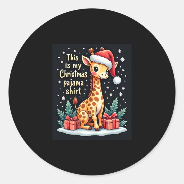 Giraffe Wearing Santa Hat Matching Christmas Pajam Classic Round Sticker (Front)