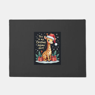 Giraffe Wearing Santa Hat Matching Christmas Pajam Doormat