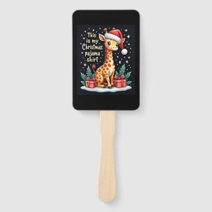 Giraffe Wearing Santa Hat Matching Christmas Pajam Hand Fan