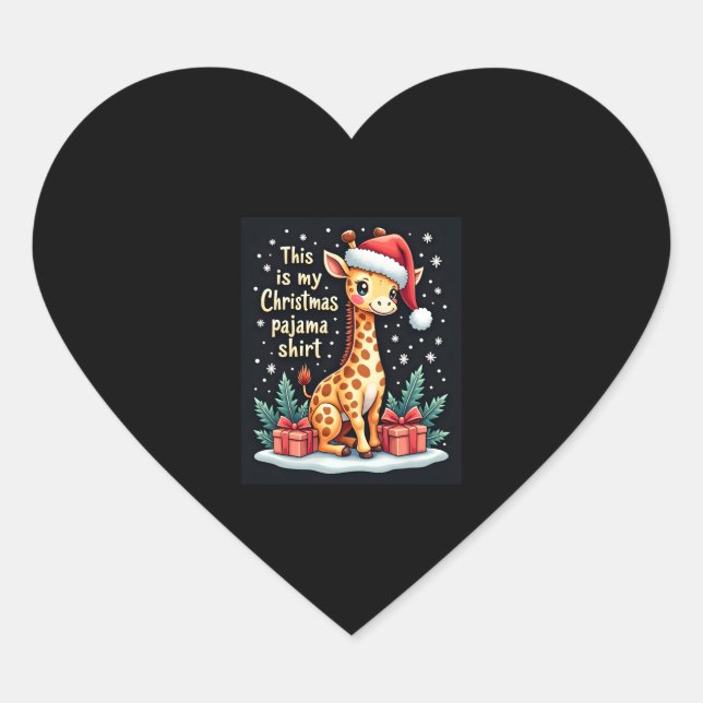 Giraffe Wearing Santa Hat Matching Christmas Pajam Heart Sticker (Front)