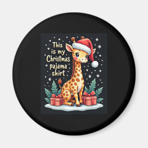 Giraffe Wearing Santa Hat Matching Christmas Pajam Magnet