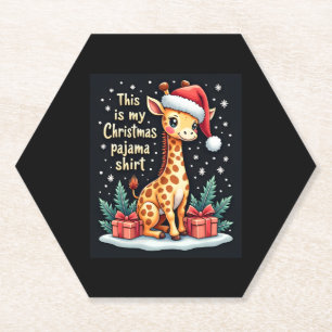 Giraffe Wearing Santa Hat Matching Christmas Pajam Paper Coaster