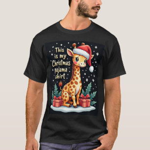 Giraffe Wearing Santa Hat Matching Christmas Pajam T-Shirt