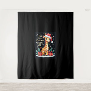 Giraffe Wearing Santa Hat Matching Christmas Pajam Tapestry