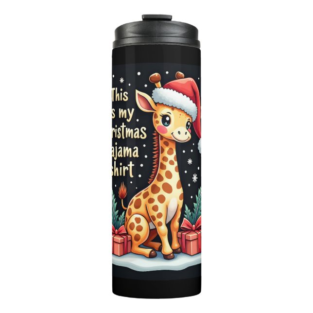 Giraffe Wearing Santa Hat Matching Christmas Pajam Thermal Tumbler (Front)