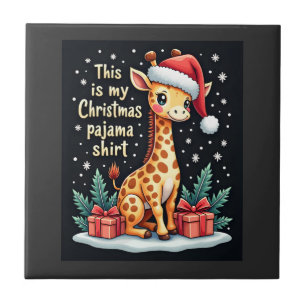 Giraffe Wearing Santa Hat Matching Christmas Pajam Tile