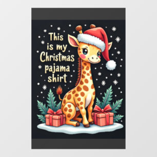 Giraffe Wearing Santa Hat Matching Christmas Pajam Window Cling