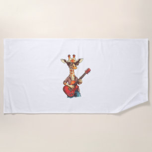 Giraffe Wearing Sunglasses Playing Guitar Musician Beach Towel
