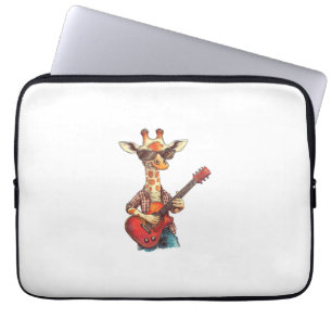 Giraffe Wearing Sunglasses Playing Guitar Musician Laptop Sleeve