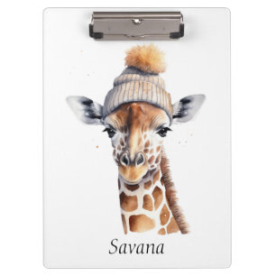 Giraffe wearing winter hat customisable clipboard