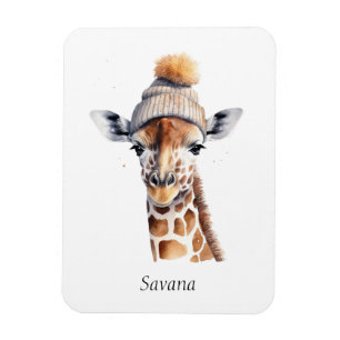 Giraffe wearing winter hat customisable magnet