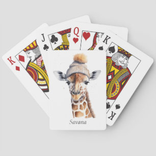 Giraffe wearing winter hat customisable  playing cards