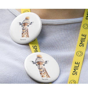 Giraffe wearing winter hat customisable Poster 7.5 Cm Round Badge