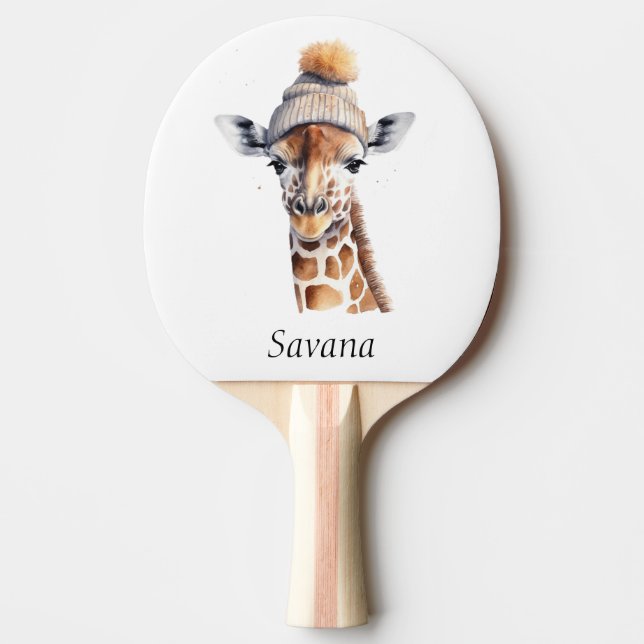 Giraffe wearing winter hat customisable Poster Ping Pong Paddle (Front)