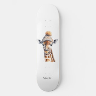 Giraffe wearing winter hat customisable Poster Skateboard