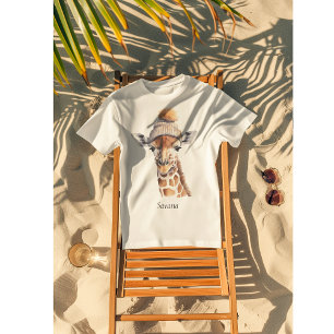 Giraffe wearing winter hat customisable T-Shirt