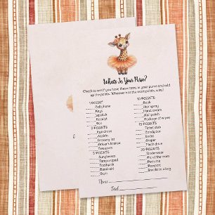 Giraffe What's In Your Purse Baby Shower Game Card