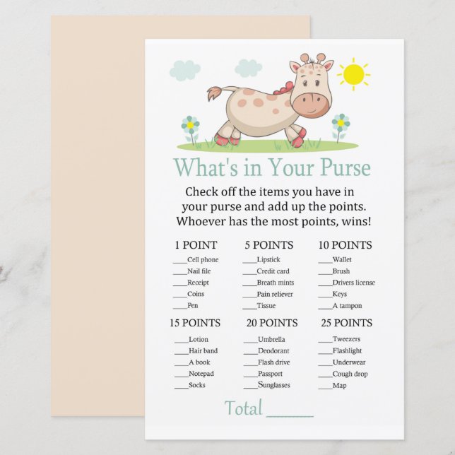 Giraffe What's in your purse game (Front/Back)
