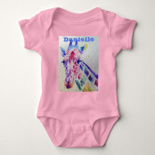 Giraffe Whimsical Watercolor Pink Babies Bodysuit