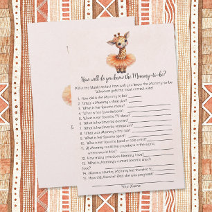 Giraffe Who Knows Mummy Best Baby Shower Game Card