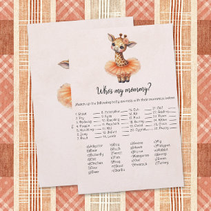 Giraffe Who's My Mommy Baby Shower Game Card