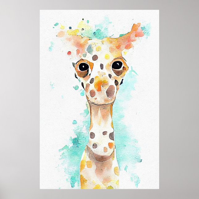 Giraffe Wild Animal Nature Watercolor Art Painting Poster (Front)