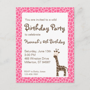 Giraffe Wild Birthday Party Invitation (pink)