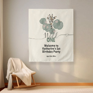 Giraffe Wild One Animal Birthday Party Backdrop Tapestry