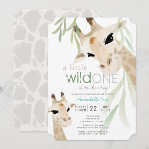 Giraffe Wild One Watercolor Grey Baby Shower Invitation