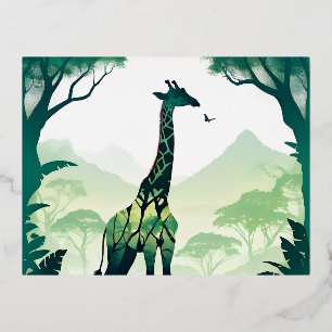 Giraffe Wildlife Animal Nature Environment Forest Foil Holiday Postcard