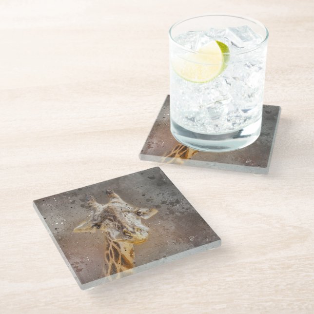 Giraffe Wildlife Safari Watercolor  Glass Coaster (Angled)