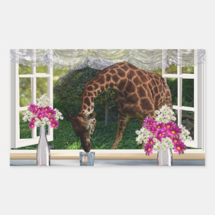 Giraffe Window Dresser, Rectangular Sticker