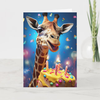 Giraffe with a Birthday Cake - Card
