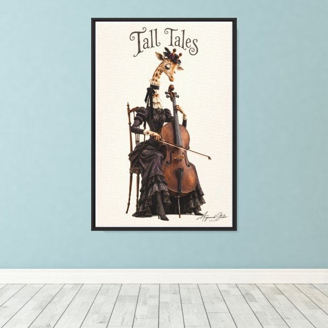 Giraffe with a Cello Canvas Print (Insitu(Wood Floor))