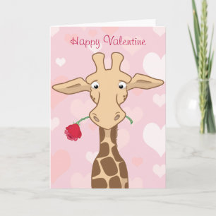 Giraffe with a Rose Valentine Card