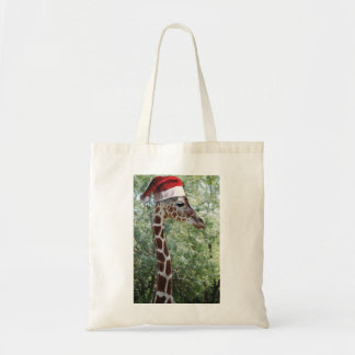 Giraffe with a Santa Claus Hat on Tote Bag
