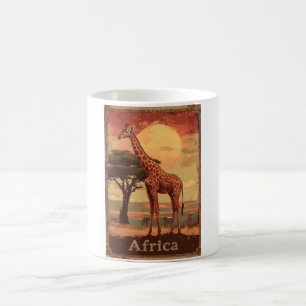 Giraffe with African Sunset -Vintage Travel Poster Coffee Mug