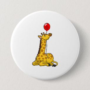Giraffe with Balloon 7.5 Cm Round Badge