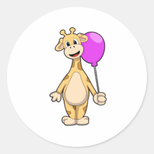Giraffe with Balloon Classic Round Sticker