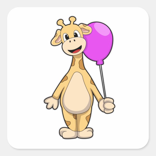 Giraffe with Balloon Square Sticker (Front)