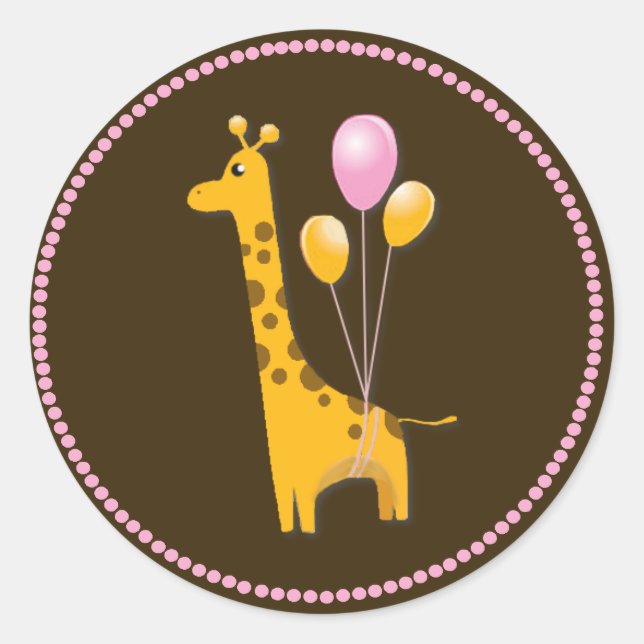 Giraffe with Balloons Baby Shower Sticker (Front)