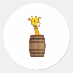 Giraffe with Barrel Classic Round Sticker