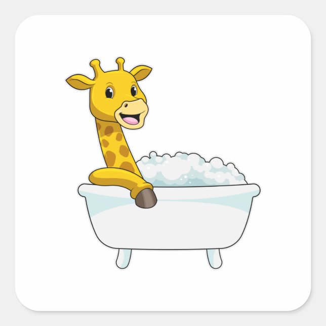 Giraffe with Bathtub with Foam Square Sticker (Front)