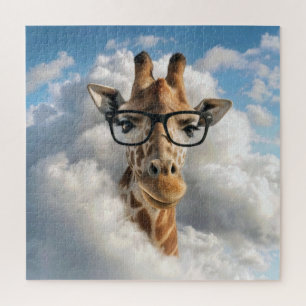 Giraffe with Black Eyeglasses in Cloud Jigsaw Puzzle