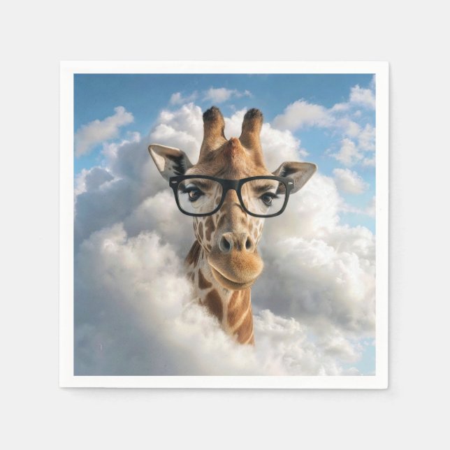 Giraffe with Black Eyeglasses in Cloud Napkin (Front)